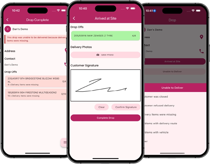 Proof of Delivery mobile screens