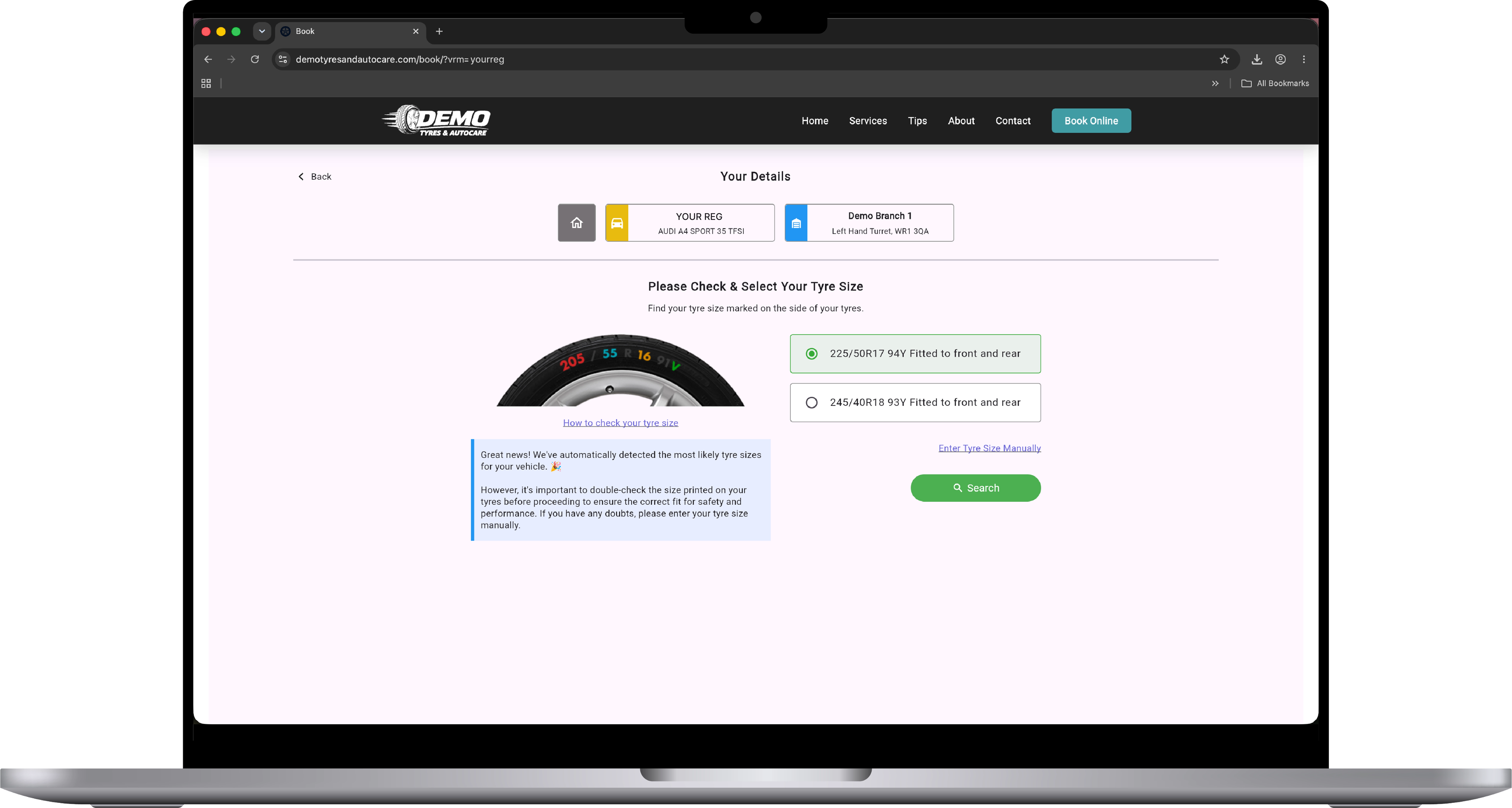 WebPlugin booking screen